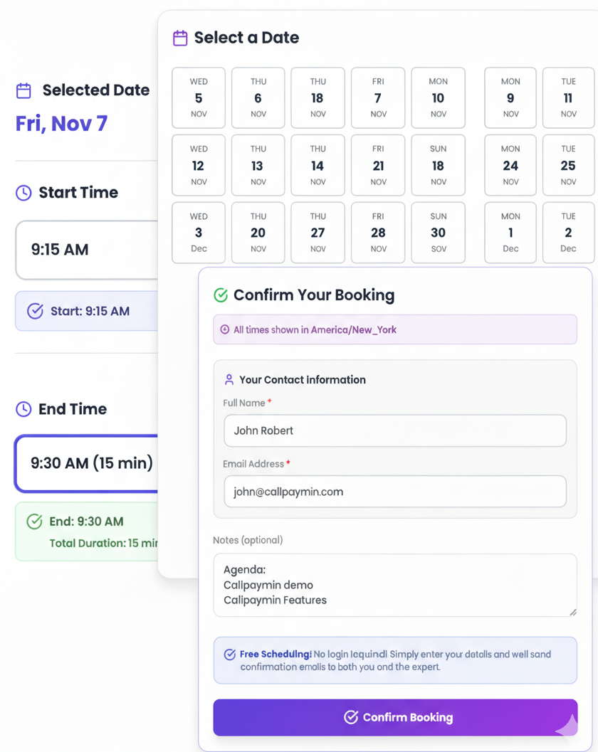 Calendar booking view - select date and time